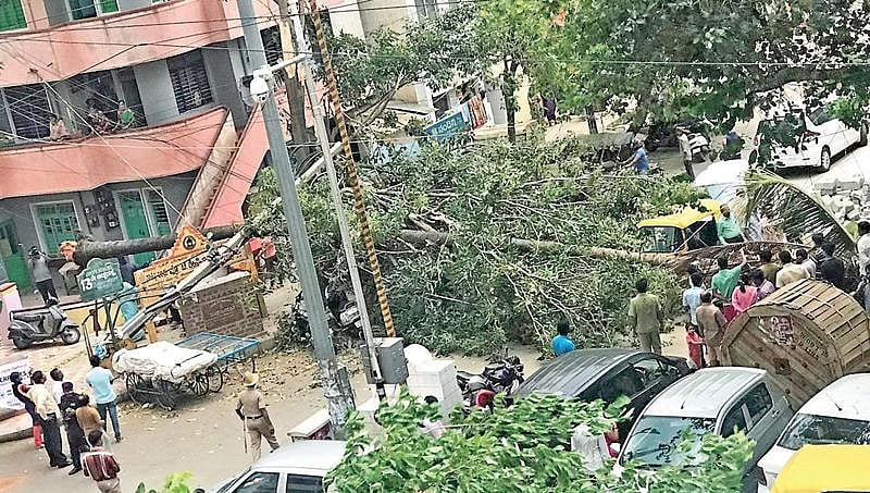 ಬೆಂಗಳೂರಿನಲ್ಲಿ ಗಾಳಿ ಆರ್ಭಟ: ಹಲವೆಡೆ ಭಾರೀ ಮಳೆ; ಕೆ.ಆರ್.ಪುರಂನಲ್ಲಿ ಅತೀ ಹೆಚ್ಚು 46 ಮಿ.ಮೀ ಮಳೆ