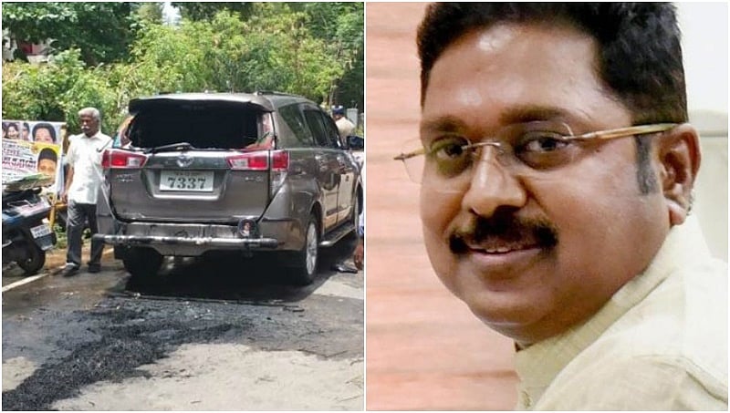 ಟಿಟಿವಿ ದಿನಕರನ್ ಕಾರಿನ ಮೇಲೆ ಪೆಟ್ರೋಲ್ ಬಾಂಬ್ ದಾಳಿ; ನಾಲ್ವರಿಗೆ ಗಾಯ
