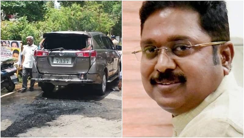ಟಿಟಿವಿ ದಿನಕರನ್ ಕಾರಿನ ಮೇಲೆ ಪೆಟ್ರೋಲ್ ಬಾಂಬ್ ದಾಳಿ; ನಾಲ್ವರಿಗೆ ಗಾಯ