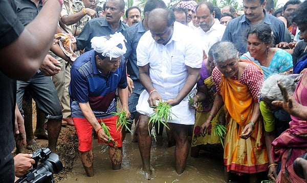 ಮಂಡ್ಯದ ಸೀತಾಪುರದಲ್ಲಿ ಭತ್ತ ನಾಟಿ ಮಾಡಿದ ಸಿಎಂ ಕುಮಾರಸ್ವಾಮಿ