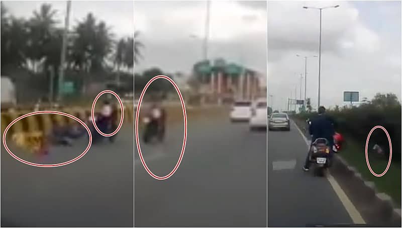 ನೆಲಮಂಗಲ ಬಳಿ ಭೀಕರ ಅಪಘಾತ: ಪೋಷಕರು ಕೆಳಗೆ ಬಿದ್ದರೂ ಚಲಿಸುತ್ತಿದ್ದ ಬೈಕ್ ಮೇಲೆ ಕುಳಿತಿದ್ದ ಮಗು!