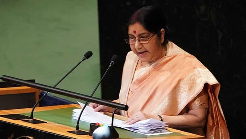 ಕೊಲೆಗಾರರನ್ನು ವೈಭವೀಕರಿಸುವ, ಭಯೋತ್ಪಾದನೆ ಮೂಲಕ ರಕ್ತಪಾತ ನಡೆಸುವ ದೇಶ ಪಾಕ್: ವಿಶ್ವಸಂಸ್ಥೆಯಲ್ಲಿ ಸುಷ್ಮಾ ಸ್ವರಾಜ್
