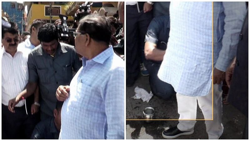 ಗನ್ ಮ್ಯಾನ್ ಕರ್ಚೀಫ್ ನಿಂದ ಶೂ ಕ್ಲೀನ್ ಮಾಡಿಸಿಕೊಂಡ ಡಿಸಿಎಂ ಪರಮೇಶ್ವರ್