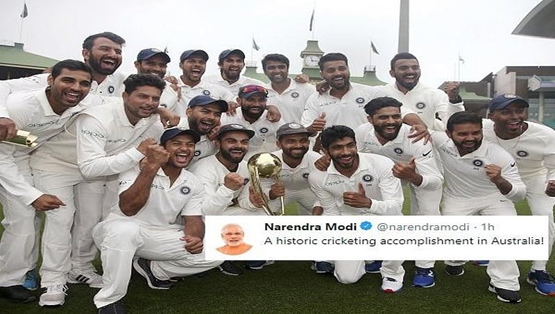 ಆಸ್ಟ್ರೇಲಿಯಾದಲ್ಲಿ ಐತಿಹಾಸಿಕ ಟೆಸ್ಟ್ ಸರಣಿ ಗೆದ್ದ ಟೀಂ ಇಂಡಿಯಾಗೆ ಪ್ರಧಾನಿ, ರಾಷ್ಟ್ರಪತಿಯಿಂದ ಅಭಿನಂದನೆ