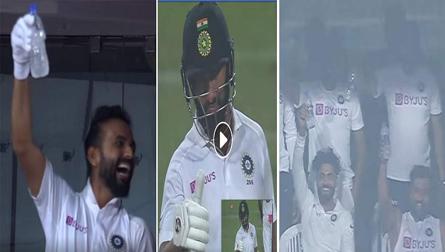 ಪೂಜಾರ ಅರ್ಧ ಶತಕ: ಡ್ರೆಸ್ಸಿಂಗ್ ರೂಂನಲ್ಲಿ ಬಾಟಲ್ ತೋರಿಸಿ ಸಂಭ್ರಮಿಸಿದ ಆಟಗಾರರು, ಇಲ್ಲಿದೆ ಬಾಟಲ್ ರಹಸ್ಯ!