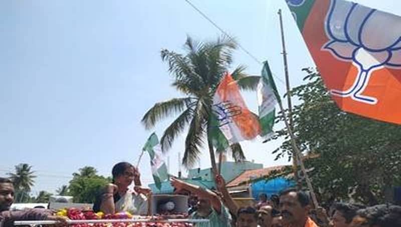 ಮಂಡ್ಯ: ಸುಮಲತಾ ಅಂಬರೀಷ್ ಪ್ರಚಾರದ ವೇಳೆ ಜೆಡಿಎಸ್ ಬಾವುಟ ಹಾರಿಸಿ ಬೆಂಬಲ!