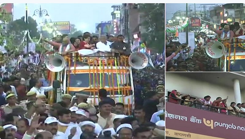 ವಾರಣಾಸಿಯಲ್ಲಿ ಪ್ರಿಯಾಂಕಾ ಗಾಂಧಿ ವಾದ್ರಾ ಬೃಹತ್ ರೋಡ್ ಶೋ,ಜನ ಸಾಗರ