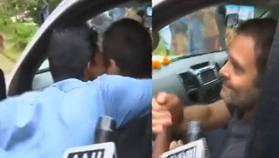 ವೀಡಿಯೋ: ಪ್ರವಾಹ ಸ್ಥಿತಿ ಅವಲೋಕನದ ವೇಳೆ ರಾಹುಲ್ ಗಾಂಧಿಯನ್ನು ಚುಂಬಿಸಿದ ಯುವಕ!