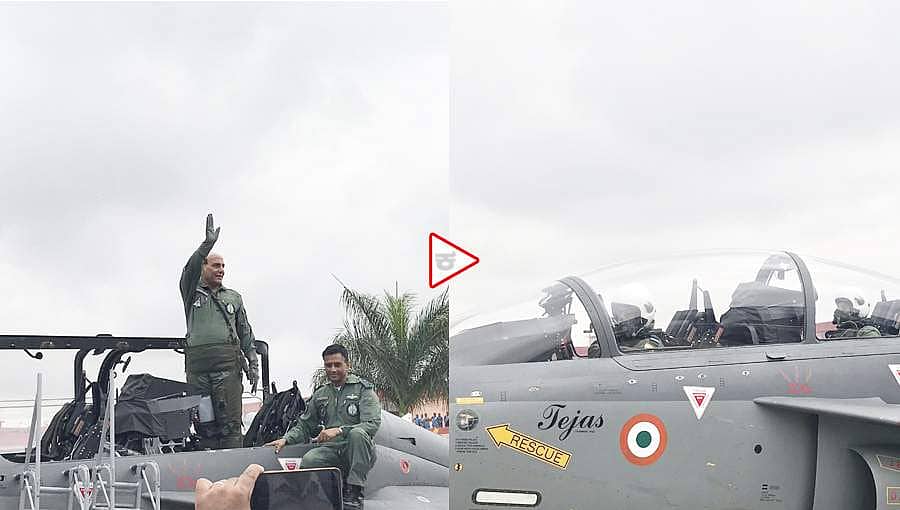 ತೇಜಸ್ ಯುದ್ಧ ವಿಮಾನದಲ್ಲಿ ಹಾರಾಟ ನಡೆಸಿದ ಮೊದಲ ರಕ್ಷಣಾ ಸಚಿವ ರಾಜನಾಥ್ ಸಿಂಗ್