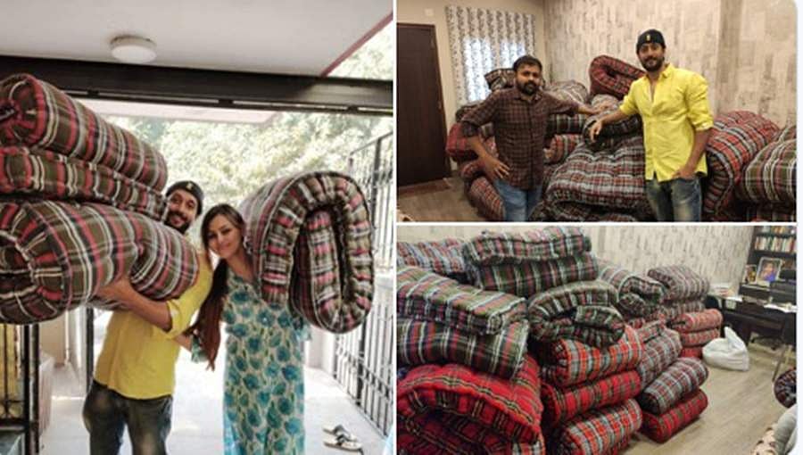 ಬೆಂಗಳೂರು: ಆಶ್ರಮದ ಮಕ್ಕಳಿಗೆ ಹಾಸಿಗೆ ಒದಗಿಸಿದ ನಟ ಚೇತನ್ ಕುಮಾರ್, ಮೇಘ!