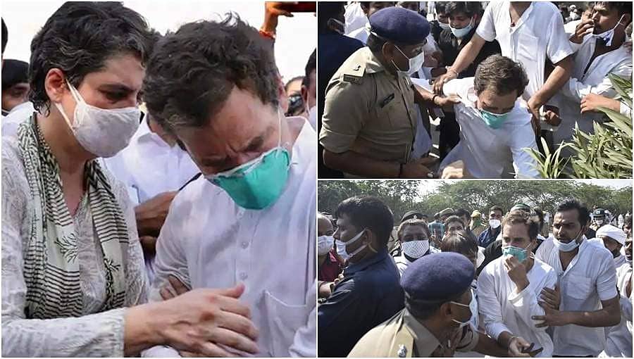 ಉತ್ತರಪ್ರದೇಶ ಪೊಲೀಸರೊಂದಿಗಿನ ಜಟಾಪಟಿ ವೇಳೆ ಕೆಳಗೆ ಬಿದ್ದ ರಾಹುಲ್ ಗಾಂಧಿ, ಫೋಟೋಗಳು!