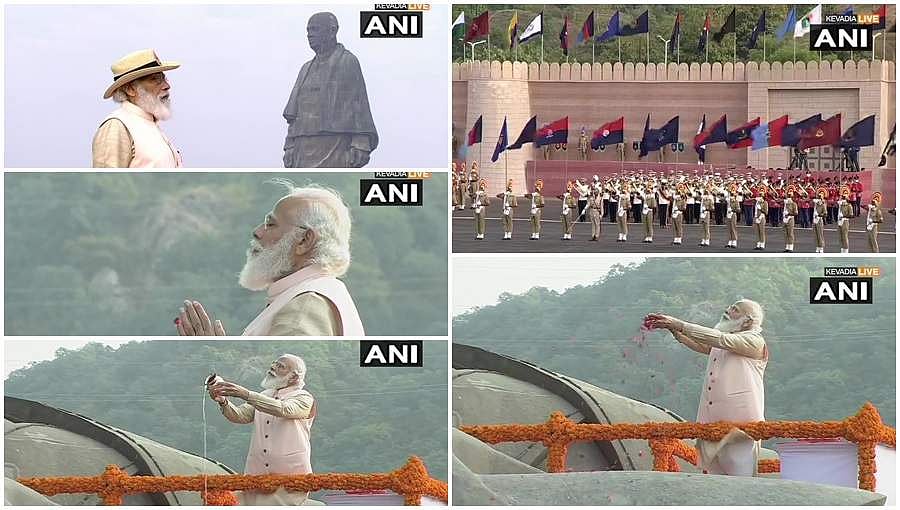 ರಾಷ್ಟ್ರೀಯ ಏಕತಾ ದಿನ: ಸರ್ದಾರ್ ವಲ್ಲಭಬಾಯಿ ಪಟೇಲ್ ಪ್ರತಿಮೆಗೆ ಪ್ರಧಾನಿ ಮೋದಿ ಪುಷ್ಪಾರ್ಚನೆ, ಪರೇಡ್ ವೀಕ್ಷಣೆ