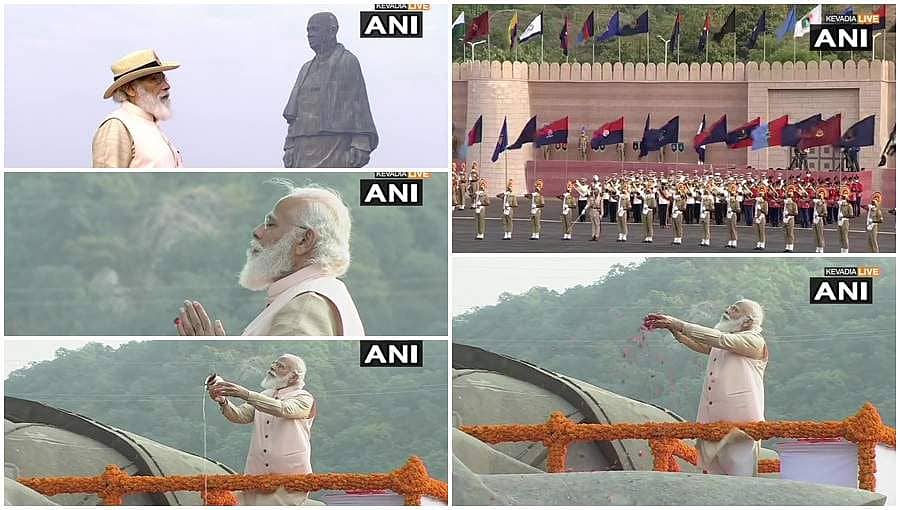 ರಾಷ್ಟ್ರೀಯ ಏಕತಾ ದಿನ: ಸರ್ದಾರ್ ವಲ್ಲಭಬಾಯಿ ಪಟೇಲ್ ಪ್ರತಿಮೆಗೆ ಪ್ರಧಾನಿ ಮೋದಿ ಪುಷ್ಪಾರ್ಚನೆ, ಪರೇಡ್ ವೀಕ್ಷಣೆ