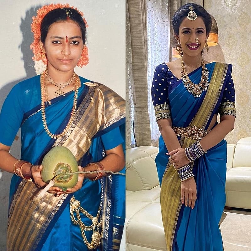 ಇನ್ಟಾಗ್ರಾಮ್ಂನಲ್ಲಿ ನಮ್ಮ ತಾಯಿ ನಿಶ್ಚಿತಾರ್ಥಕ್ಕೆ ಉಟ್ಟಿದ್ದ ಸೀರೆಯನ್ನು ನಾನು ಇಂದು ಉಟ್ಟಿದ್ದೇನೆ. ತುಂಬಾ ಖುಷಿಯಾಗಿದೆ ಎಂದು ಬರೆದುಕೊಂಡಿದ್ದರು. ಅದರಲ್ಲಿ ತಮ್ಮ ತಾಯಿಯ ಫೋಟೋ ಜೊತೆಗೆ ತಮ್ಮ ಫೋಟೋವನ್ನು ಕೊಲ್ಯಾಜ್ ಮಾಡಿ ಹಾಕಿದ್ದರು.