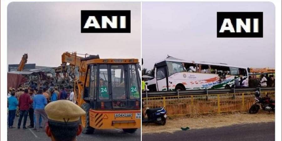 ಬೆಂಗಳೂರಿನಿಂದ ಹೊರಟಿದ್ದ ಕೇರಳ ಸಾರಿಗೆ ಬಸ್ಗೆ ಕಂಟೈನರ್ ಡಿಕ್ಕಿ: 21 ಮಂದಿ ದುರ್ಮರಣ