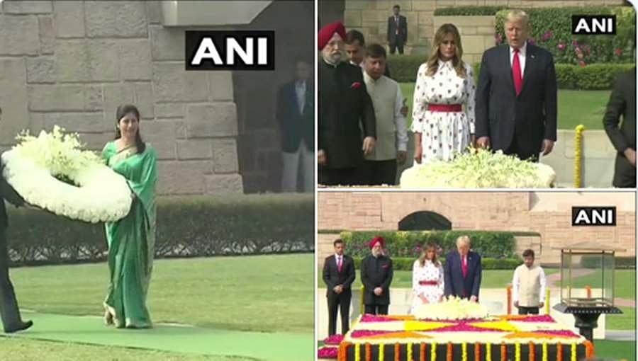 ರಾಜ್ ಘಾಟ್ ನಲ್ಲಿ ಗಾಂಧಿಗೆ ಗೌರವ ನಮನ ಸಲ್ಲಿಸಿದ ಡೊನಾಲ್ಡ್ ಟ್ರಂಪ್ ದಂಪತಿ!
