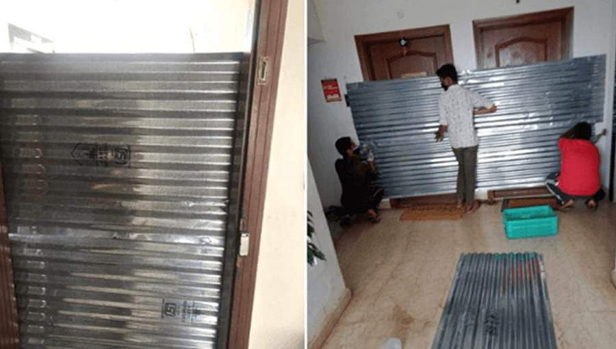 ಮನೆಬಾಗಿಲಿಗೇ ಶೀಟ್ ಹೊಡೆದು ಸೀಲ್'ಡೌನ್ ಮಾಡಿದ ಬಿಬಿಎಂಪಿ: ಅಧಿಕಾರಿಗಳ ವರ್ತನೆಗೆ ಸಾರ್ವಜನಿಕರ ತೀವ್ರ ಕಿಡಿ