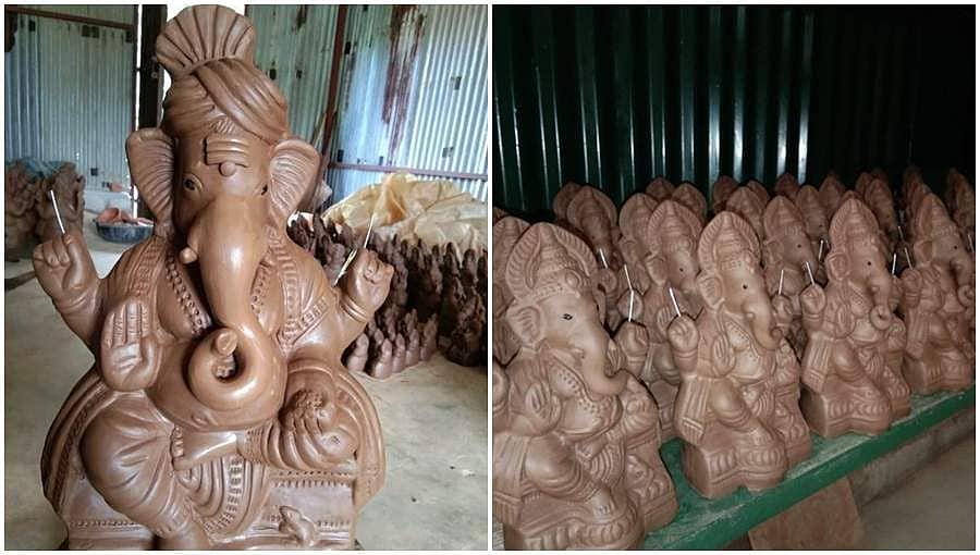 ಸೌರ ವಿದ್ಯುತ್ ನೆರವಿನಿಂದ ಕುಂಬಾರಿಕೆ, ಪರಿಸರ ಸ್ನೇಹಿ ಗಣಪ ತಯಾರಿಸುವ ಕಲಾವಿದ ಮಹೇಶ್