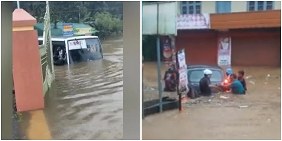 ಭಾರೀ ಮಳೆಯಿಂದಾಗಿ ಜಲಾವೃತಗೊಂಡ ಕೆಎಸ್ ಆರ್ ಟಿಸಿ ಬಸ್, ನೀರಿನಲ್ಲಿ ಕೊಚ್ಚಿ ಹೋದ ಕಾರು: ವಿಡಿಯೋ