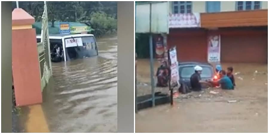 ಭಾರೀ ಮಳೆಯಿಂದಾಗಿ ಜಲಾವೃತಗೊಂಡ ಕೆಎಸ್ ಆರ್ ಟಿಸಿ ಬಸ್, ನೀರಿನಲ್ಲಿ ಕೊಚ್ಚಿ ಹೋದ ಕಾರು: ವಿಡಿಯೋ