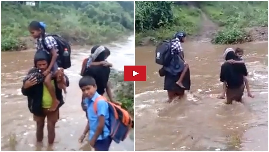 ಚಾಮರಾಜನಗರ: ಭಾರಿ ಮಳೆ; ತುಂಬಿದ ಹಳ್ಳಕೊಳ್ಳ; ಶಾಲೆಗೆ ತೆರಳಲು ವಿದ್ಯಾರ್ಥಿಗಳ ಪರದಾಟ