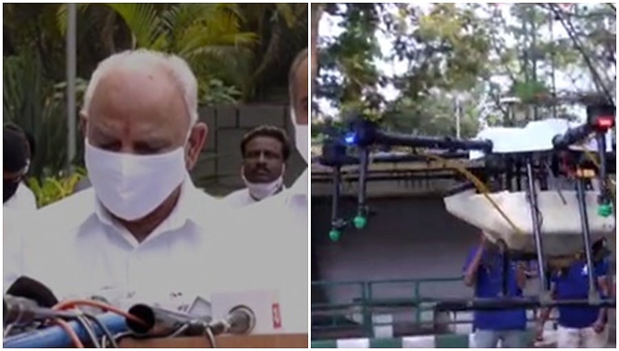 ಡ್ರೋಣ್ ಮೂಲಕ ಸ್ಯಾನಿಟೈಸೇಷನ್ ಉದ್ಘಾಟಿಸಿದ ಮುಖ್ಯಮಂತ್ರಿ ಯಡಿಯೂರಪ್ಪ