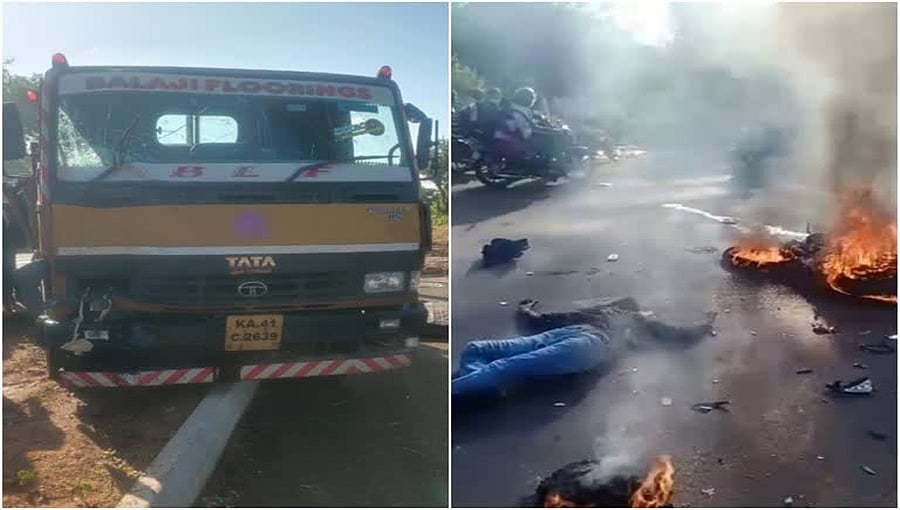 ತುಮಕೂರಿನಲ್ಲಿ ಲಾರಿ-ಬೈಕ್ ಮುಖಾಮುಖಿ ಡಿಕ್ಕಿ: ಮಹಿಳೆ ಸೇರಿ ಇಬ್ಬರು ಸಾವು