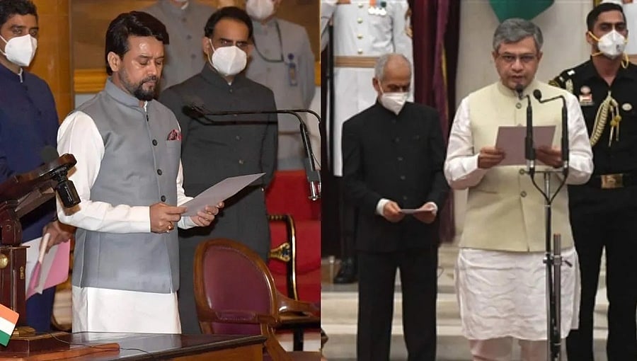 ಕೇಂದ್ರದ ಮಾಹಿತಿ ಮತ್ತು ಪ್ರಸಾರ ಸಚಿವರಾಗಿ ಅನುರಾಗ್ ಠಾಕೂರ್, ರೈಲ್ವೇ ಸಚಿವರಾಗಿ ಅಶ್ವಿನಿ ವೈಷ್ಣವ್ ಅಧಿಕಾರ ಸ್ವೀಕಾರ