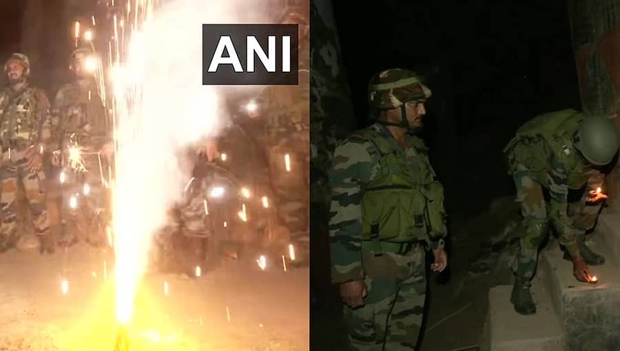 ದೀಪ ಬೆಳಗಿಸಿ, ಪಟಾಕಿ ಸಿಡಿಸಿ ಗಡಿಯಲ್ಲಿ ಬೆಳಕಿನ ಹಬ್ಬ ದೀಪಾವಳಿ ಆಚರಿಸಿದ ಯೋಧರು