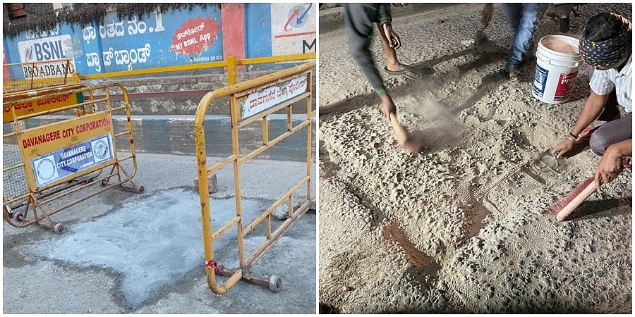 ದಾವಣಗೆರೆ: ಅಧಿಕಾರಿಗಳಿಗೆ, ಜನಪ್ರತಿನಿಧಿಗಳಿಗೆ ಕಾಯದೆ ರಾತ್ರೋರಾತ್ರಿ ಪಾಲಿಕೆ ಮುಂಭಾಗದ ಹೊಂಡಗುಂಡಿ ಮುಚ್ಚಿದ ಸ್ವಯಂಸೇವಕರು