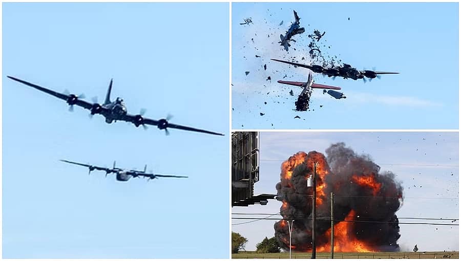 ಡಲ್ಲಾಸ್ ಏರ್ ಶೋ ದುರಂತ: ಆಗಸದಲ್ಲಿ ಎರಡು ಐತಿಹಾಸಿಕ ಮಿಲಿಟರಿ ವಿಮಾನಗಳ ಡಿಕ್ಕಿಯ ಭೀಕರ ಫೋಟೋಗಳು!