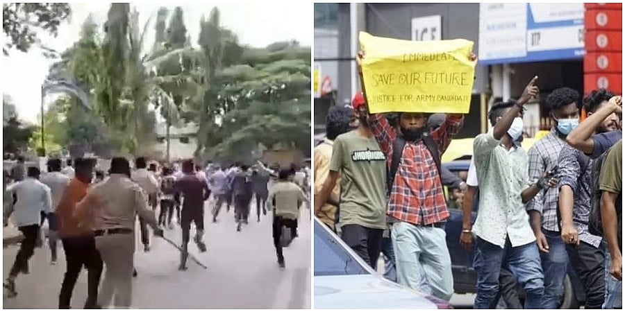 'ಅಗ್ನಿಪಥ್'ಗೆ ವಿರೋಧ: ಧಾರವಾಡದಲ್ಲಿ ಯುವಕರಿಂದ ಮೆರವಣಿಗೆ, ಕಲ್ಲು ತೂರಾಟ; ಕೇರಳದಲ್ಲೂ ವ್ಯಾಪಕ ಪ್ರತಿಭಟನೆ