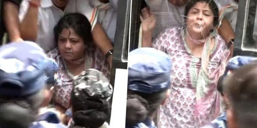 ರಾಹುಲ್ ಗಾಂಧಿ ಇಡಿ ವಿಚಾರಣೆ ವಿರೋಧಿಸಿ ಕಾಂಗ್ರೆಸ್ ಪ್ರತಿಭಟನೆ: ಪೊಲೀಸರ ಮೇಲೆ ಉಗುಳಿದ ನಾಯಕಿ