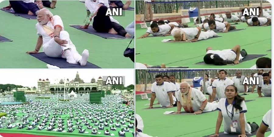 ಮೈಸೂರು: ಪ್ರಧಾನಿ ಮೋದಿ ನೇತೃತ್ವದ ಅಂತಾರಾಷ್ಟ್ರೀಯ ಯೋಗ ದಿನಾಚರಣೆಯ ಸುಂದರ, ಮನೋಲ್ಲಾಸಕರ ಫೋಟೋಗಳು