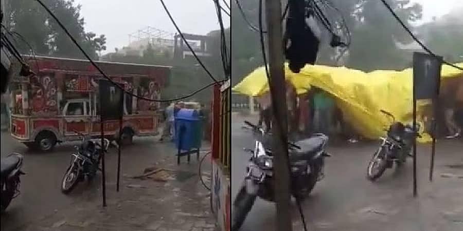 ಧಾರಾಕಾರ ಮಳೆಯ ನಡುವೆ ಹಳದಿ ಟಾರ್ಪಾಲ್ ಅಡಿಯಲ್ಲಿ ಮದುವೆಯ ದಿಬ್ಬಣದ ಸಂಭ್ರಮ ಕಣ್ತುಂಬಿಕೊಂಡ ಜನತೆ!