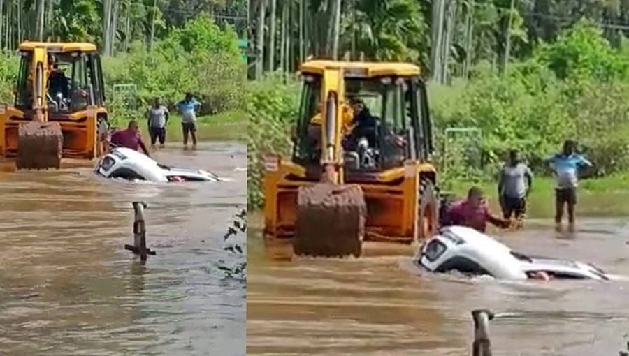 ಚಿಕ್ಕಮಗಳೂರು: ಕಾರು ಸಮೇತ ನೀರಿನಲ್ಲಿ ಕೊಚ್ಚಿಹೋಗುತ್ತಿದ್ದ ಇಬ್ಬರನ್ನು ರಕ್ಷಿಸಿದ ಸ್ಥಳೀಯರು!