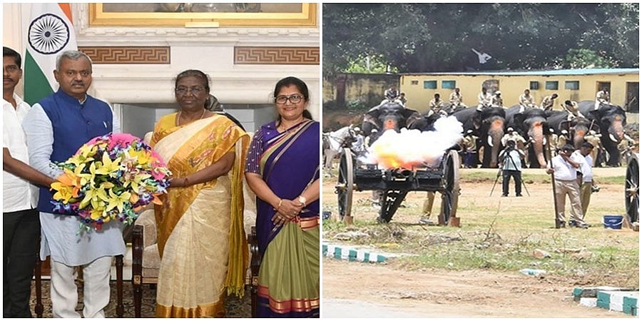 ಮೈಸೂರು ದಸರಾಕ್ಕೆ ದಿನಗಣನೆ ಆರಂಭ: ರಾಷ್ಟ್ರಪತಿಗಳಿಗೆ ವಿದ್ಯುಕ್ತ ಆಹ್ವಾನ, ಗಜಪಡೆಗಳಿಗೆ ಇಂದು ಮೂರನೇ ಸಿಡಿಮದ್ದು ತಾಲೀಮು