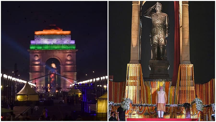 ಇಂಡಿಯಾ ಗೇಟ್‌ನಲ್ಲಿ ನೇತಾಜಿ ಪ್ರತಿಮೆ ಅನಾವರಣ, ದೀಪಾಲಂಕಾರದಿಂದ ಕಂಗೊಳಿಸಿದ ಕರ್ತವ್ಯ ಪಥ್