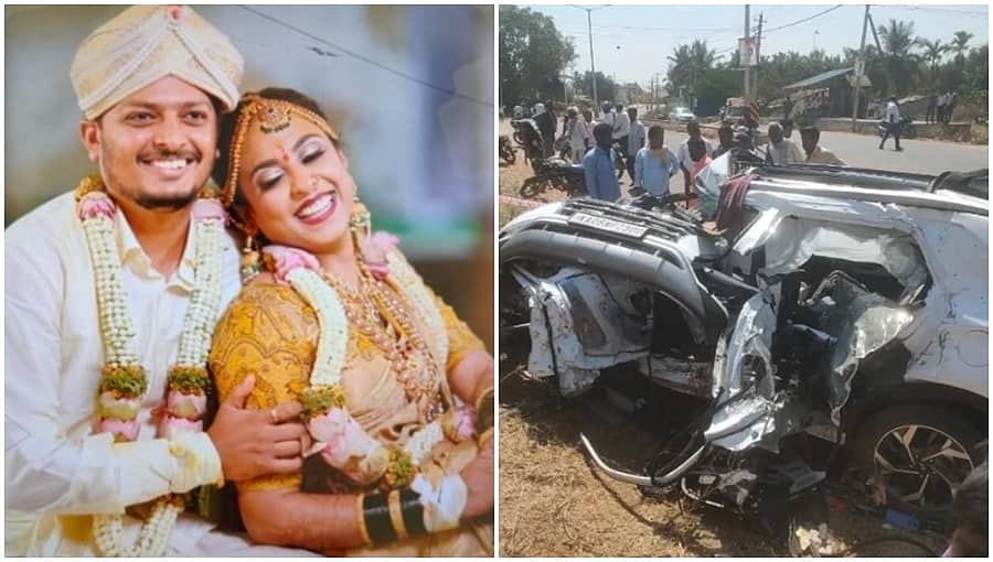 ತುಮಕೂರಿನಲ್ಲಿ ಭೀಕರ ಅಪಘಾತಕ್ಕೆ ಕಾರು ಛಿದ್ರ ಛಿದ್ರ: ನವದಂಪತಿ ದುರ್ಮರಣ