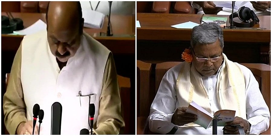 ಕಿವಿ ಮೇಲೆ ಹೂವು ಇಟ್ಟುಕೊಳ್ಳುವ ಮಾತು: ಸಿಎಂ ವಿರುದ್ಧ ಕೆರಳಿದ ಕಾಂಗ್ರೆಸ್; ಬಜೆಟ್ ಭಾಷಣ ಆರಂಭದಲ್ಲಿಯೇ ಸದನದಲ್ಲಿ ಗದ್ದಲ-ಕೋಲಾಹಲ