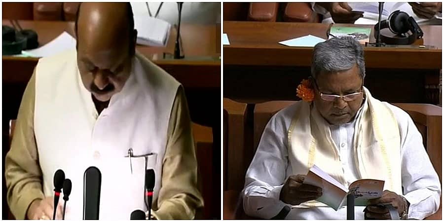 ಕಿವಿ ಮೇಲೆ ಹೂವು ಇಟ್ಟುಕೊಳ್ಳುವ ಮಾತು: ಸಿಎಂ ವಿರುದ್ಧ ಕೆರಳಿದ ಕಾಂಗ್ರೆಸ್; ಬಜೆಟ್ ಭಾಷಣ ಆರಂಭದಲ್ಲಿಯೇ ಸದನದಲ್ಲಿ ಗದ್ದಲ-ಕೋಲಾಹಲ