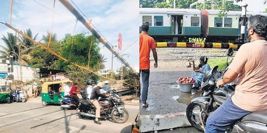 ಗೇಟ್ ಮ್ಯಾನ್ ನಿರ್ಲಕ್ಷ್ಯ: ರೈಲ್ವೇ ಲೆವೆಲ್ ಕ್ರಾಸಿಂಗ್ ಗೇಟ್ ನಿಂದ ಕೂದಲೆಳೆ ಅಂತರದಲ್ಲಿ ಪಾರಾದ ಬೈಕ್ ಸವಾರ!
