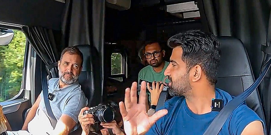 ಅಮೆರಿಕಾದಲ್ಲೂ ರಾಹುಲ್ ಟ್ರಕ್ ಪ್ರಯಾಣ, ಚಾಲಕರೊಂದಿಗೆ ಸಂವಾದ- ವಿಡಿಯೋ