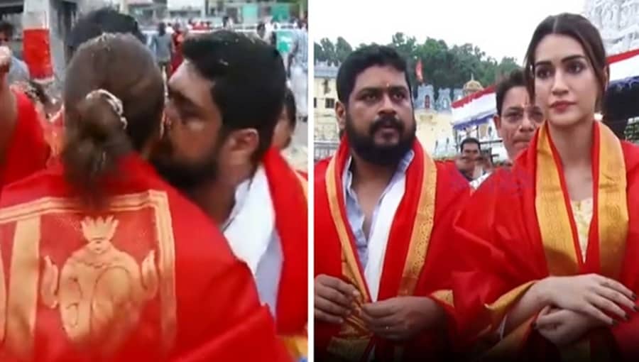 ತಿರುಪತಿ ದೇವಸ್ಥಾನದಲ್ಲಿ ನಟಿ ಕೃತಿ ಸನೂನ್ ಗೆ 'ಆದಿಪುರುಷ' ಚಿತ್ರ ನಿರ್ದೇಶಕ ಚುಂಬನ; ವಿಡಿಯೋ ವೈರಲ್!