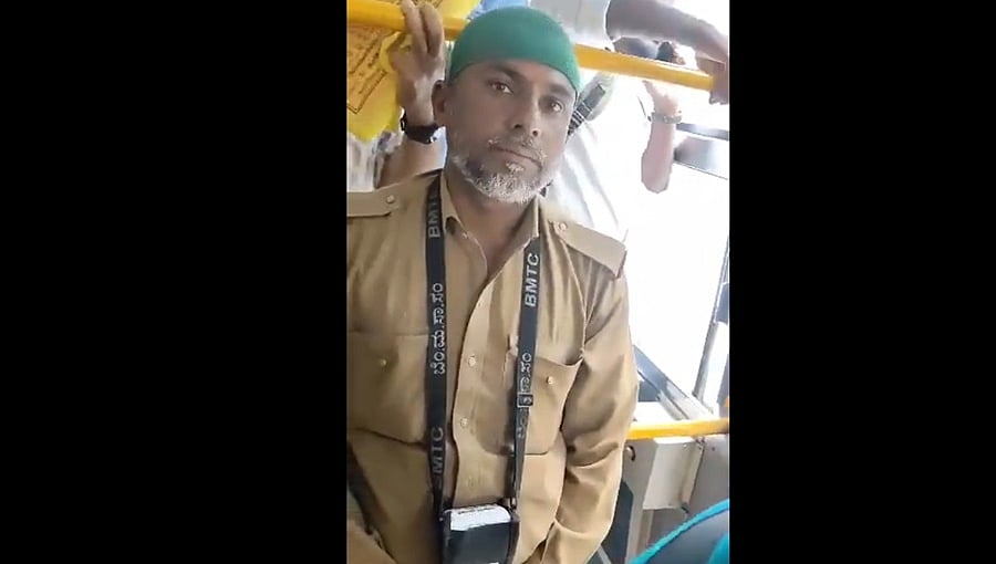 ಕರ್ತವ್ಯದ ವೇಳೆ ಬಿಎಂಟಿಸಿ ನಿರ್ವಾಹಕ ಧರಿಸಿದ್ದ ಧರ್ಮದ ಟೋಪಿ ತೆಗೆಸಿದ ಮಹಿಳೆ: ವಿಡಿಯೋ ವೈರಲ್