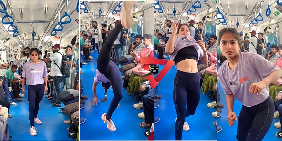 ಬೆಂಗಳೂರು: ಮೆಟ್ರೋ ರೈಲಿನಲ್ಲಿ ಯುವತಿಯಿಂದ ಸೊಮರ್ ಸಾಲ್ಟ್ ಪ್ರದರ್ಶನ, ವಿಡಿಯೋ ವೈರಲ್