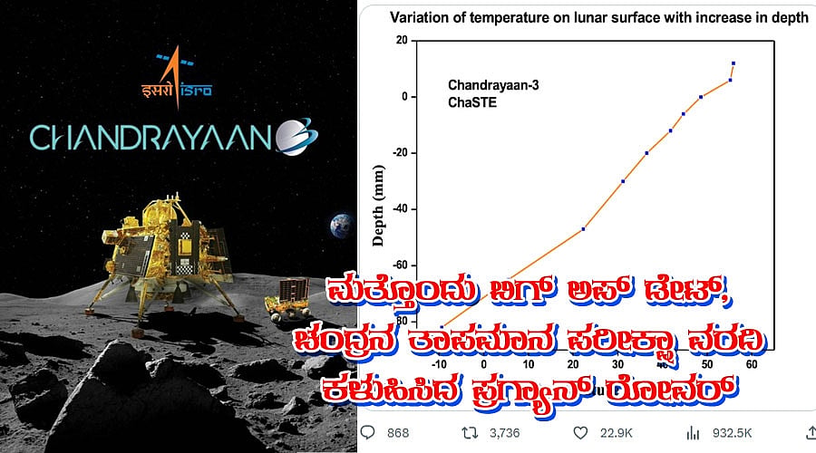 ಚಂದ್ರಯಾನ-3: ಚಂದ್ರನ ತಾಪಮಾನ ಪರೀಕ್ಷಾ ವರದಿ ಕಳುಹಿಸಿದ ಪ್ರಗ್ಯಾನ್ ರೋವರ್
