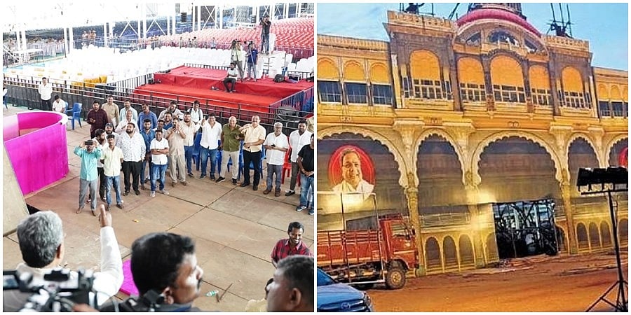 ಅರಮನೆ ನಗರಿ ಮೈಸೂರಿನಲ್ಲಿ 'ಗೃಹಲಕ್ಷ್ಮಿ'ಯೋಜನೆ ಚಾಲನೆಗೆ ಕ್ಷಣಗಣನೆ: ರಾರಾಜಿಸುತ್ತಿವೆ ಕಾಂಗ್ರೆಸ್ ನಾಯಕರ ಕಟೌಟ್, ಬ್ಯಾನರ್