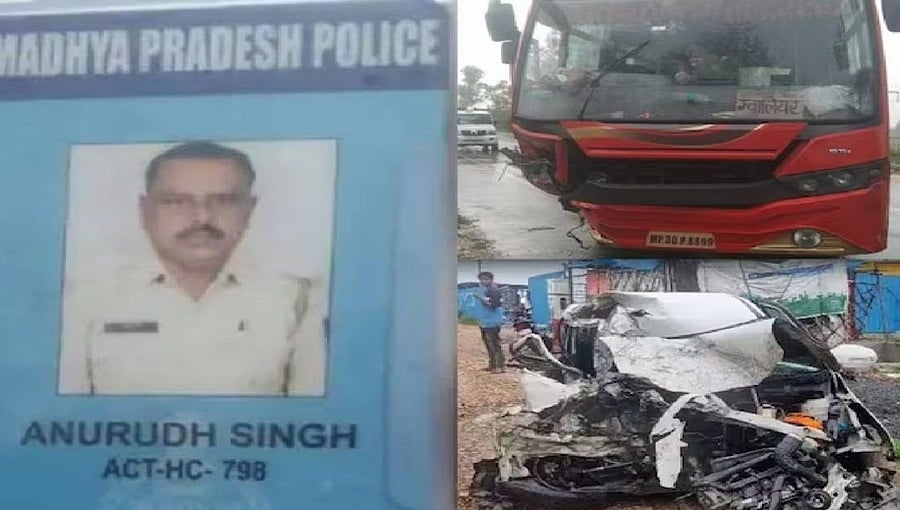 ಹಸುವಿಗೆ ಡಿಕ್ಕಿ ತಪ್ಪಿಸಲು ಹೋಗಿ ಕಾರಿಗೆ ಬಸ್ ಡಿಕ್ಕಿ: ಪೊಲೀಸ್ ಪೇದೆ ಹಾಗೂ ಪತ್ನಿ ದುರ್ಮರಣ, ಇಬ್ಬರು ಮಕ್ಕಳಿಗೆ ಗಾಯ