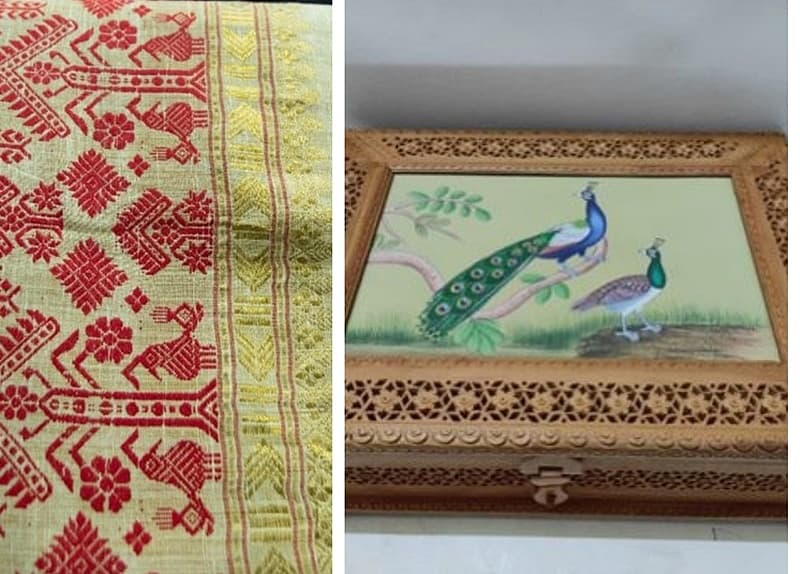 ಇಂಡೋನೇಷಿಯಾದ ಪ್ರಥಮ ಮಹಿಳೆ ಇರಿಯಾನಾ ಜೋಕೊ ವಿಡೋಡೊ ಅವರಿಗೆ ಕದಮ್ ವುಡ್ ಬಾಕ್ಸ್ನಲ್ಲಿ ಮುಗಾ ರೇಷ್ಮೆ ಬಳಸಿ ನುರಿತ ಕುಶಲಕರ್ಮಿಗಳು ತಯಾರಿಸಿದ ಅಸ್ಸಾಂ ಶಾಲನ್ನು ನೀಡಲಾಯಿತು